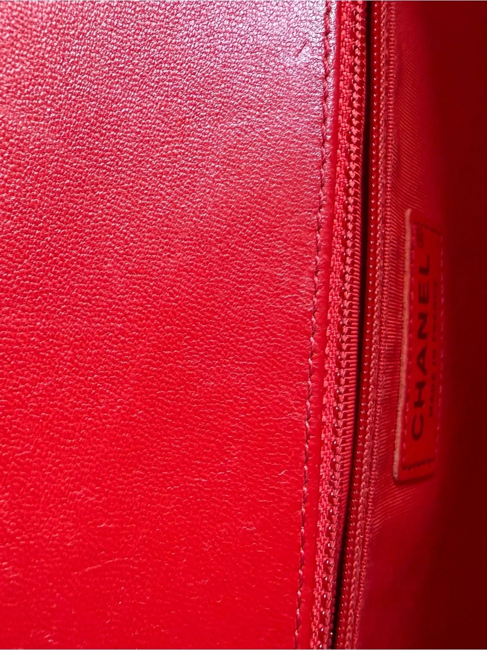 CHANEL Red Quilted Leather Medium Boy